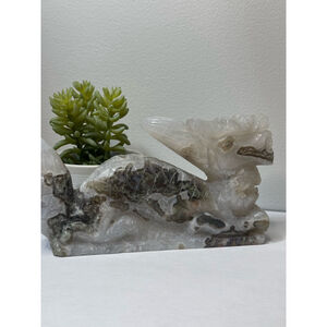 Druzy Moss Agate Dragon Carving